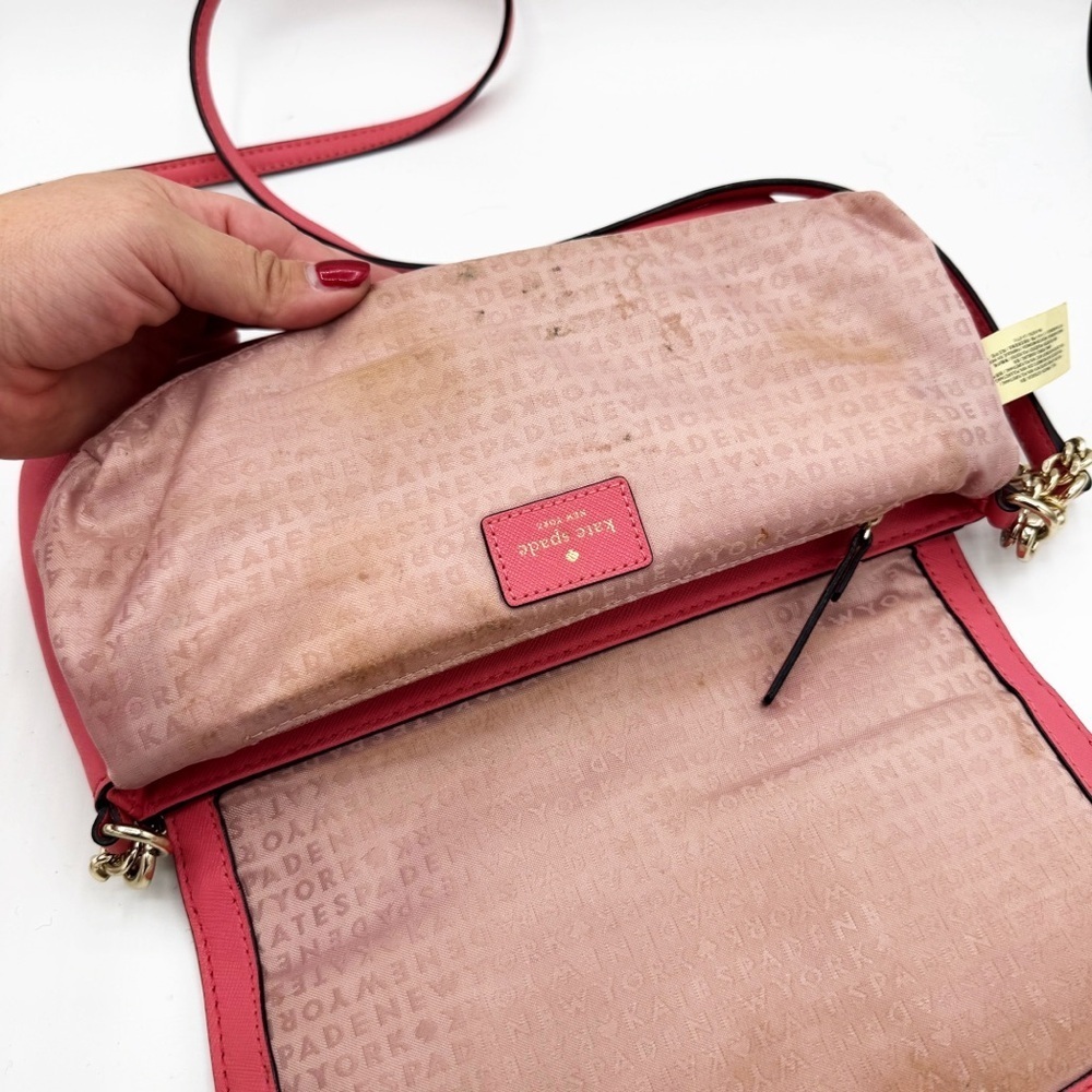 Kate Spade Leather Laurel Way Greer Coral Chain Crossbody Bag Purse - Picture 11 of 13
